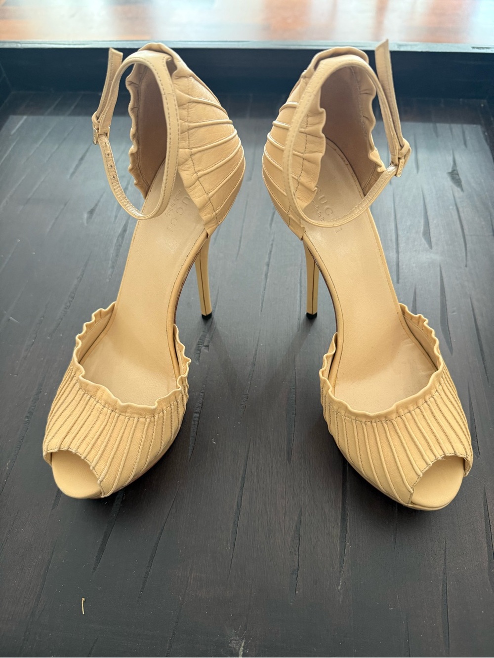 Gucci Ecru Pleated Ankle-Strap Stilettos - Picture 3 of 6